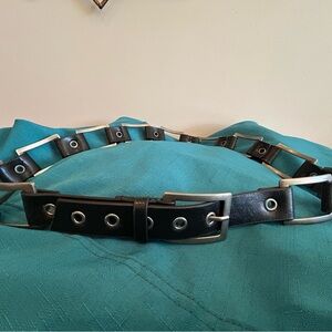Stylish Black Belt with Silver Buckle and Silver Links